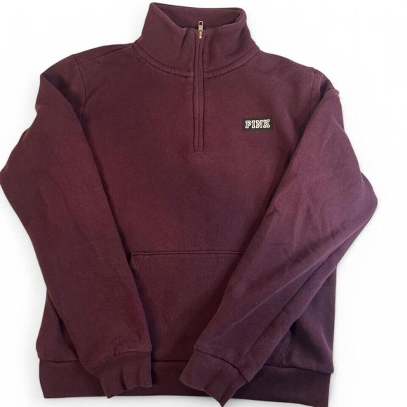 Pink Victoria Secret Quarter‎ Zip Pullover Sweater Burgundy Size Small - Picture 1 of 4